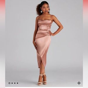Margaret Formal Satin Wrap Midi Dress